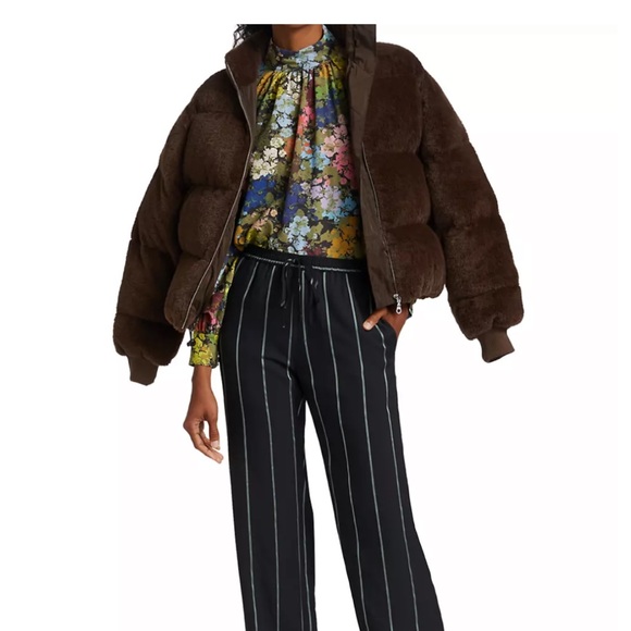 STINE GOYA Aria Fleece Puffer Jacket Dark Brown Faux Fur Coat Size Large - Picture 3 of 16